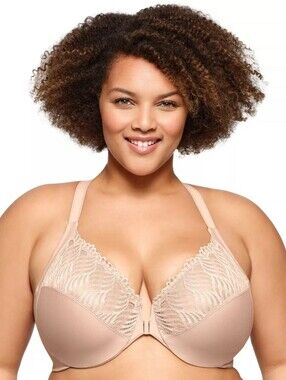 Glamorise Front-Closure T-Back WonderWire Underwire Bra (Style 1246) Tan Sz 34H